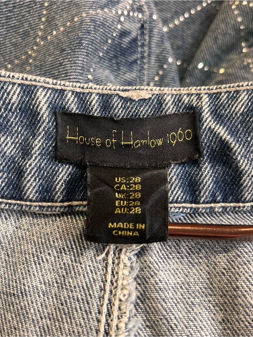 House of Harlow 1960 Rhinestone Diamond Wide Leg Jeans Size 28 - Picture 8 of 10